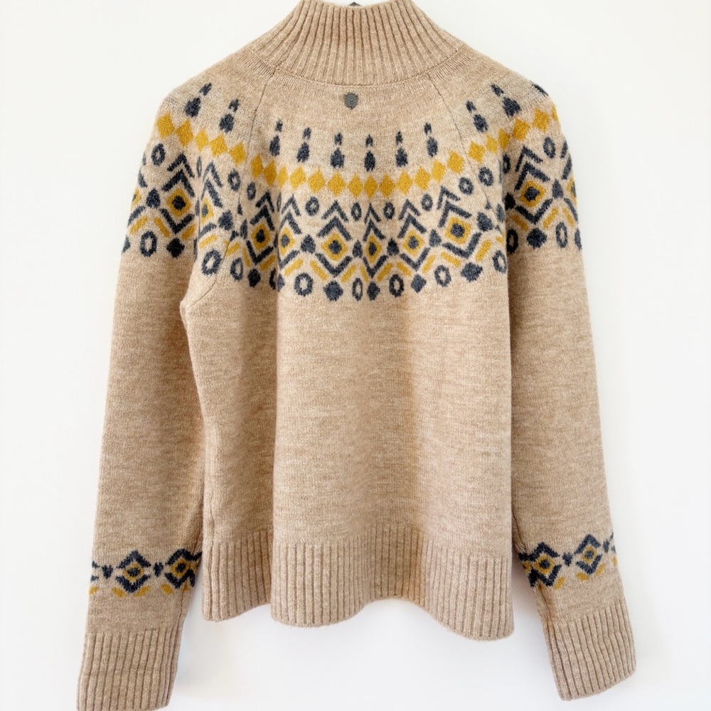 EUC Kühl Women’s Alpina Sweater Size L Oatmeal Merino Wool Blend Fair Isle Kuhl - Picture 3 of 8